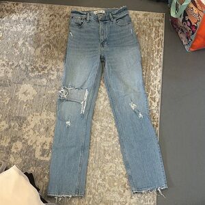 Abercrombie & Fitch Light Blue Distressed Straight Leg Jeans